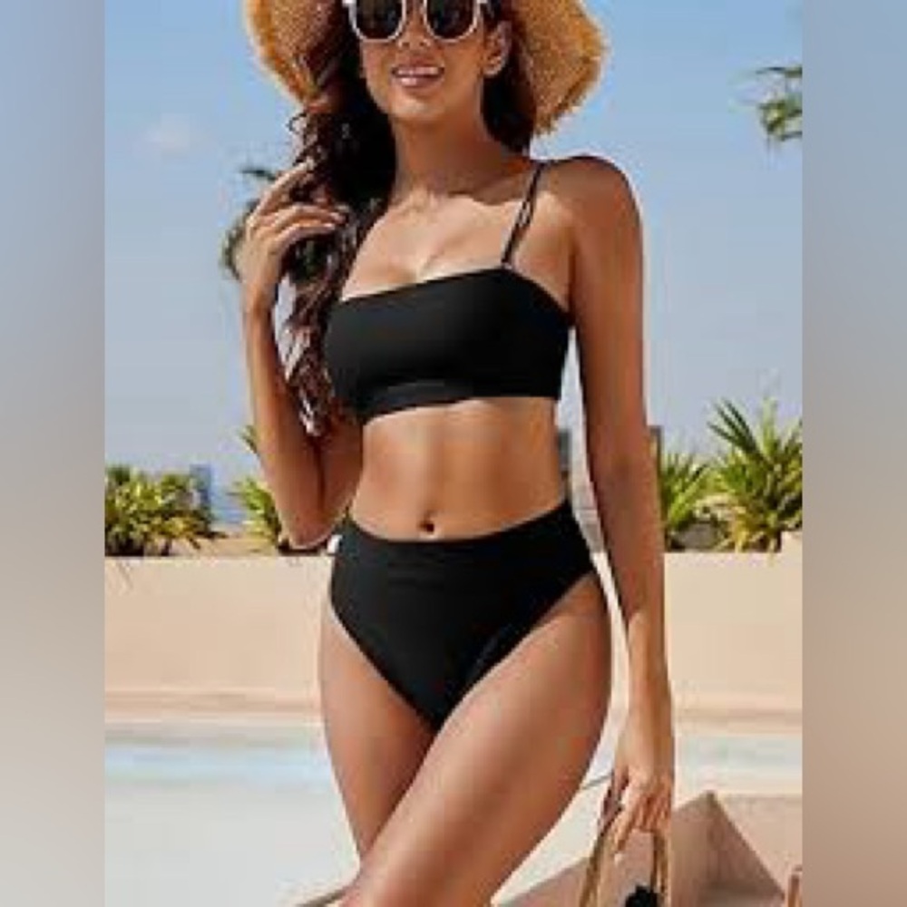 Something Navy High Waist Ribbed Swim‎ Bottom Size M
